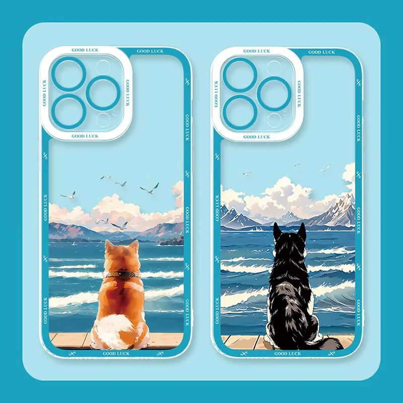 Lovely Dog Sea Landscape Case For Samsung Galaxy S22 S23 S24 Ultra S21 S20 FE Note 20 10 Plus A15 A25 A35 A55 Soft Silicone Etui
