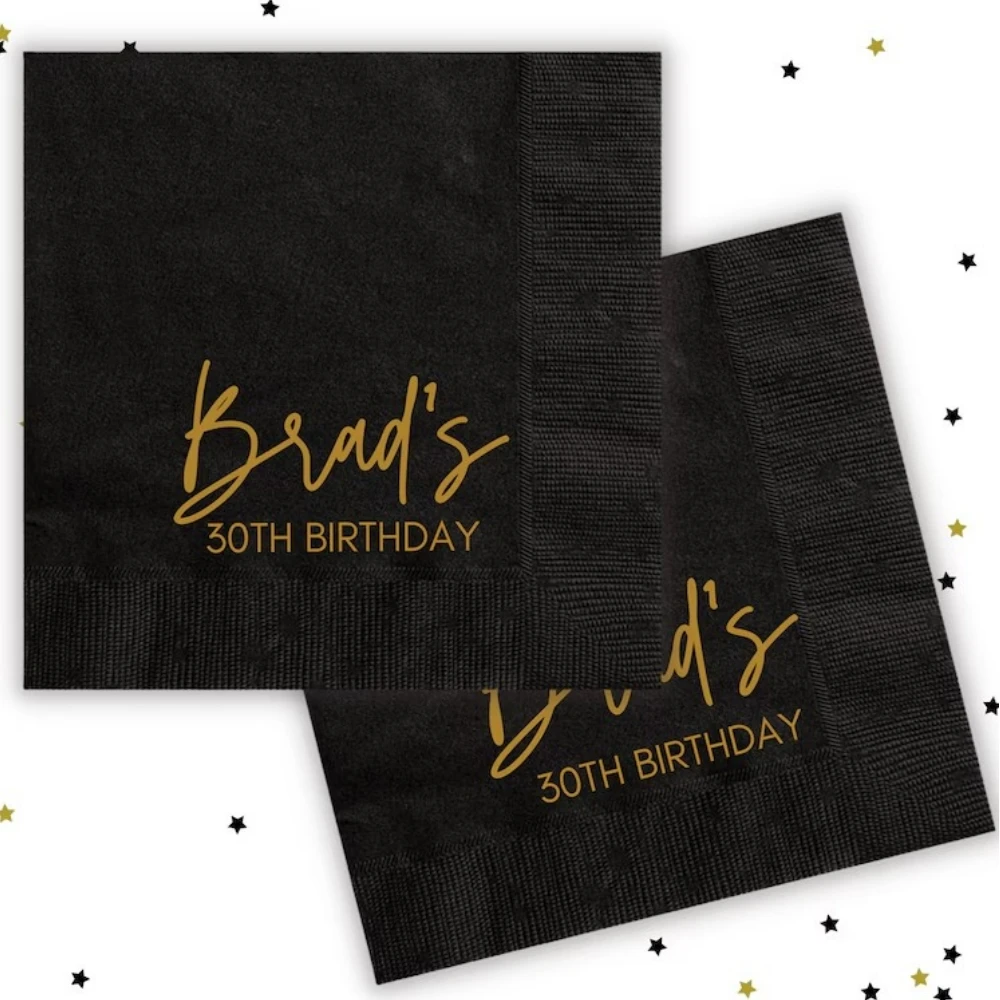 50Pcs Personalized Birthday Cocktail Napkins- Party Receptions Lunches Dinners Beverage Gold Foil Anniversary Supplies Napkins