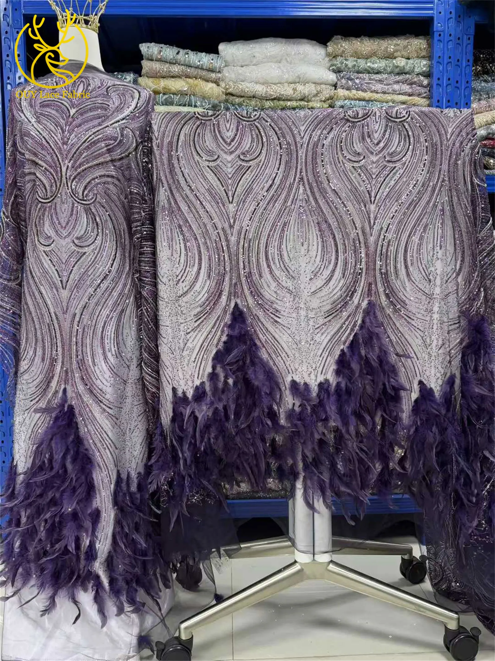 الأرجواني ثلاثية الأبعاد ريشة الأفريقي مطرز أقمشة الدانتيل 2026 الفاخرة النيجيري مطرزة أقمشة الدانتيل هوت كوتور ثوب مواد الخياطة