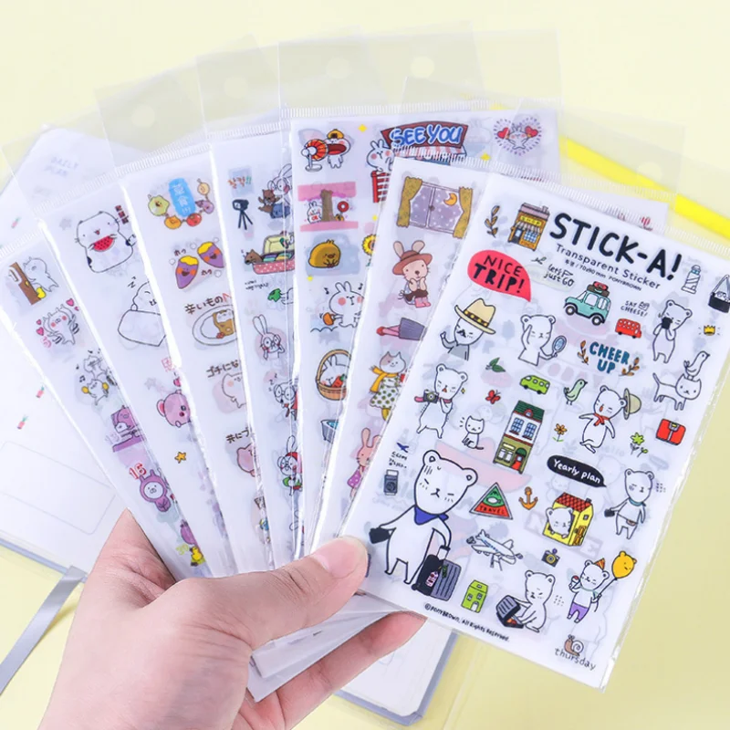 6Pieces/Set Transparent Pvc Waterproof Cartoon Sticker DIY Hand Account Decorative Stickers Kawaii Phone Cup Stickers