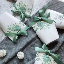 Green flowers Wedding Favors Candy Boxes Bomboniere Save the date Gift Box Party Chocolate Box three designs 50pcs