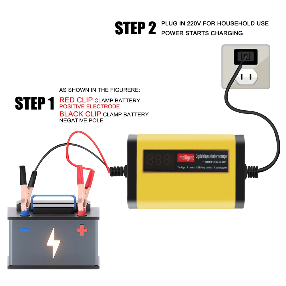 Full Automatic Car Battery Charger 2A Intelligent Fast Power Charging 3 Stages Lead Acid AGM GEL Battery-chargers