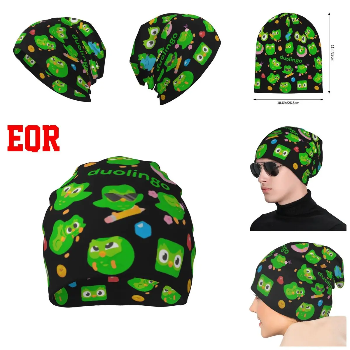 

Duolingo Owl Duo Knitted Hat For Men And Women, Gift Unisex winter Warm Brimless printing Urinal Hat