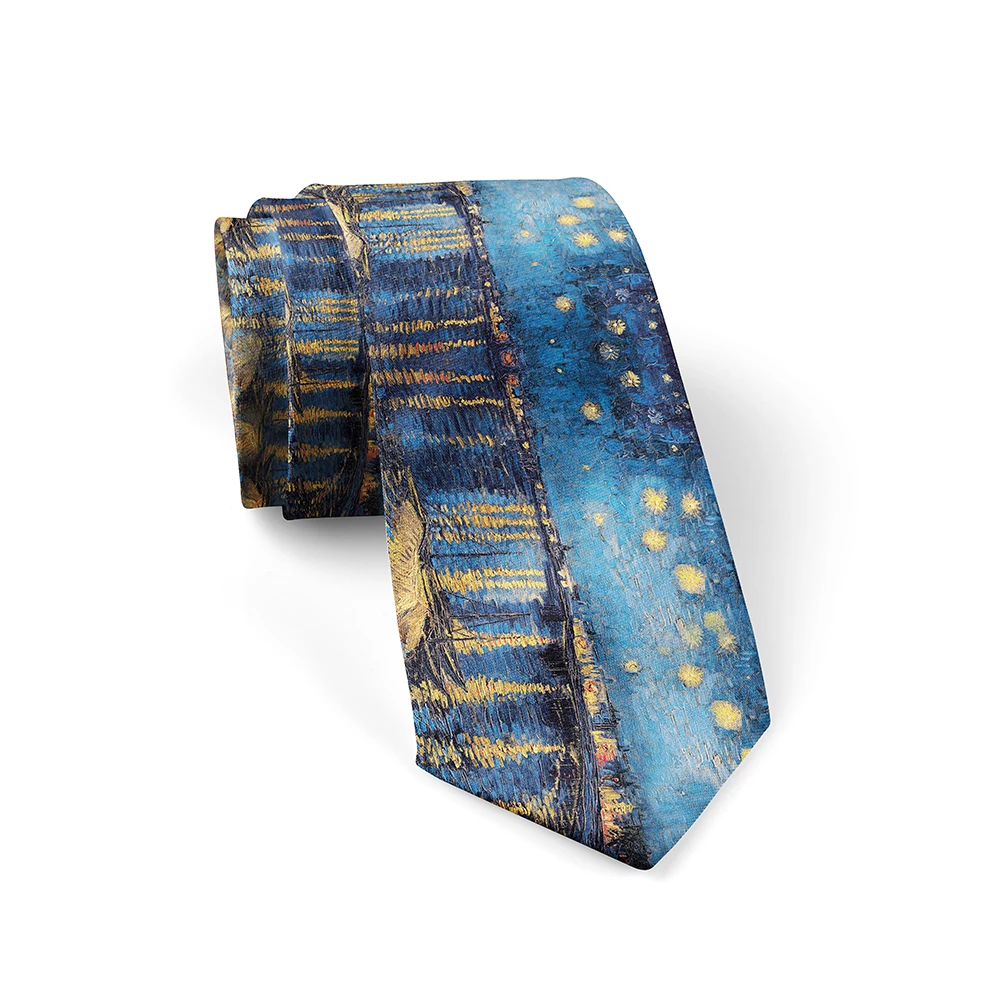 New Fashion Oil Painting Design Neckties For Men Van Gogh Sunflower Starry Night Retro 8cm Wide Polyester Tie Women Accessories