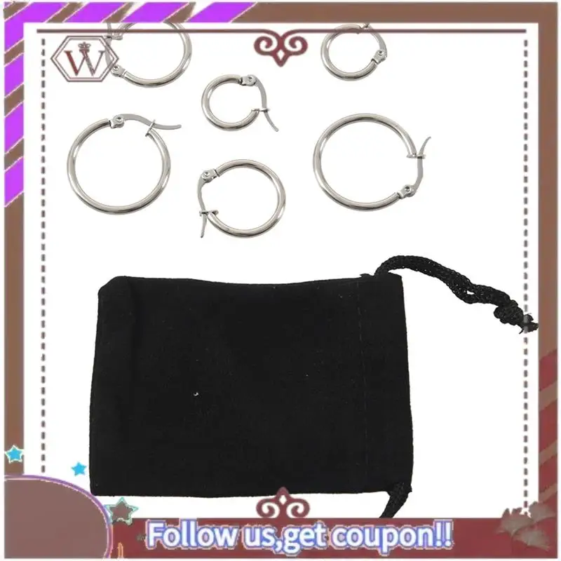 

(New)-60 Pairs 15Mm 20Mm 25Mm Stainless Steel Hoop Huggies Earrings Set Woman Silver