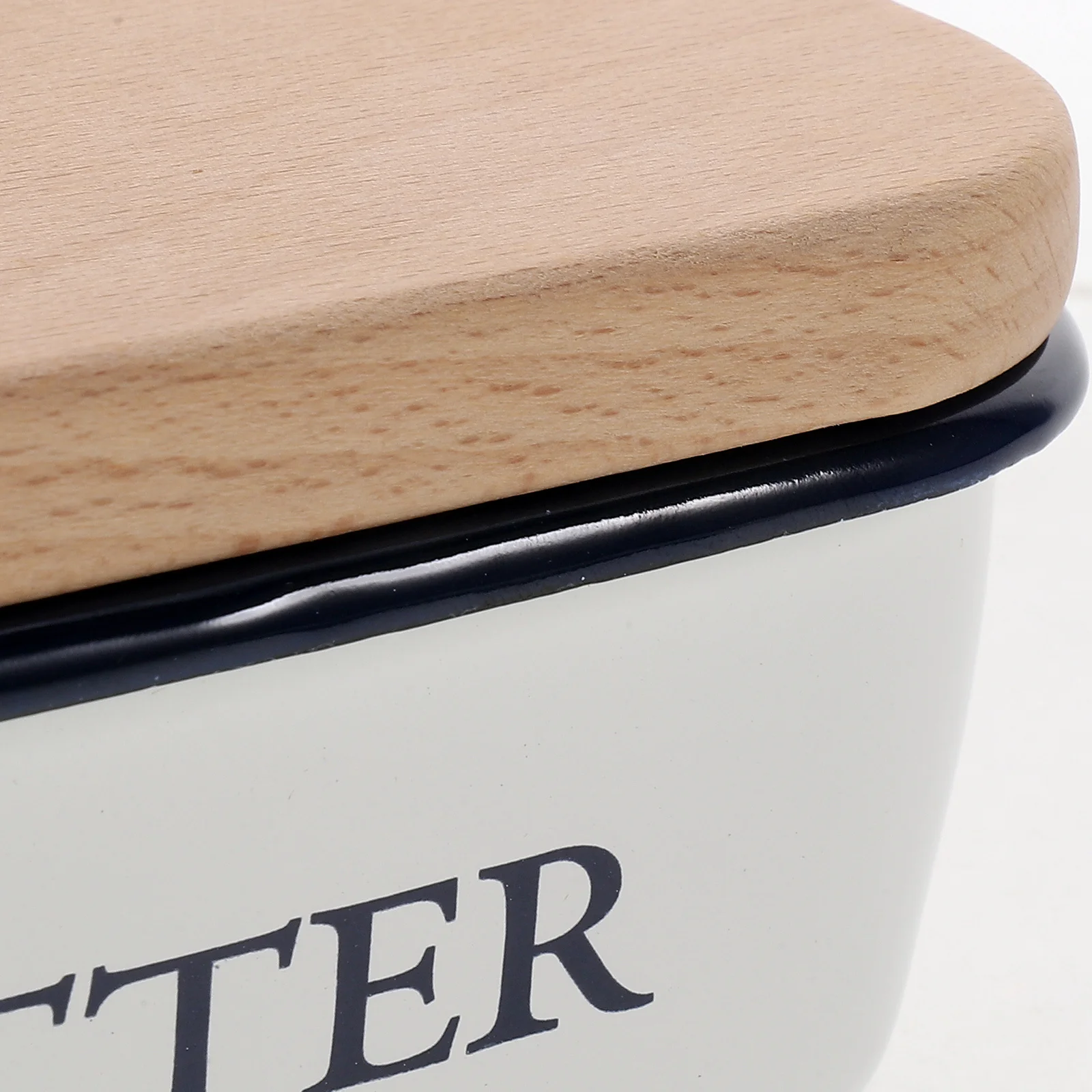 

Enamel with Wood Cover Cheese Storage Container Fresh Keeping Butter Holder Cheese Freshness Box Wood