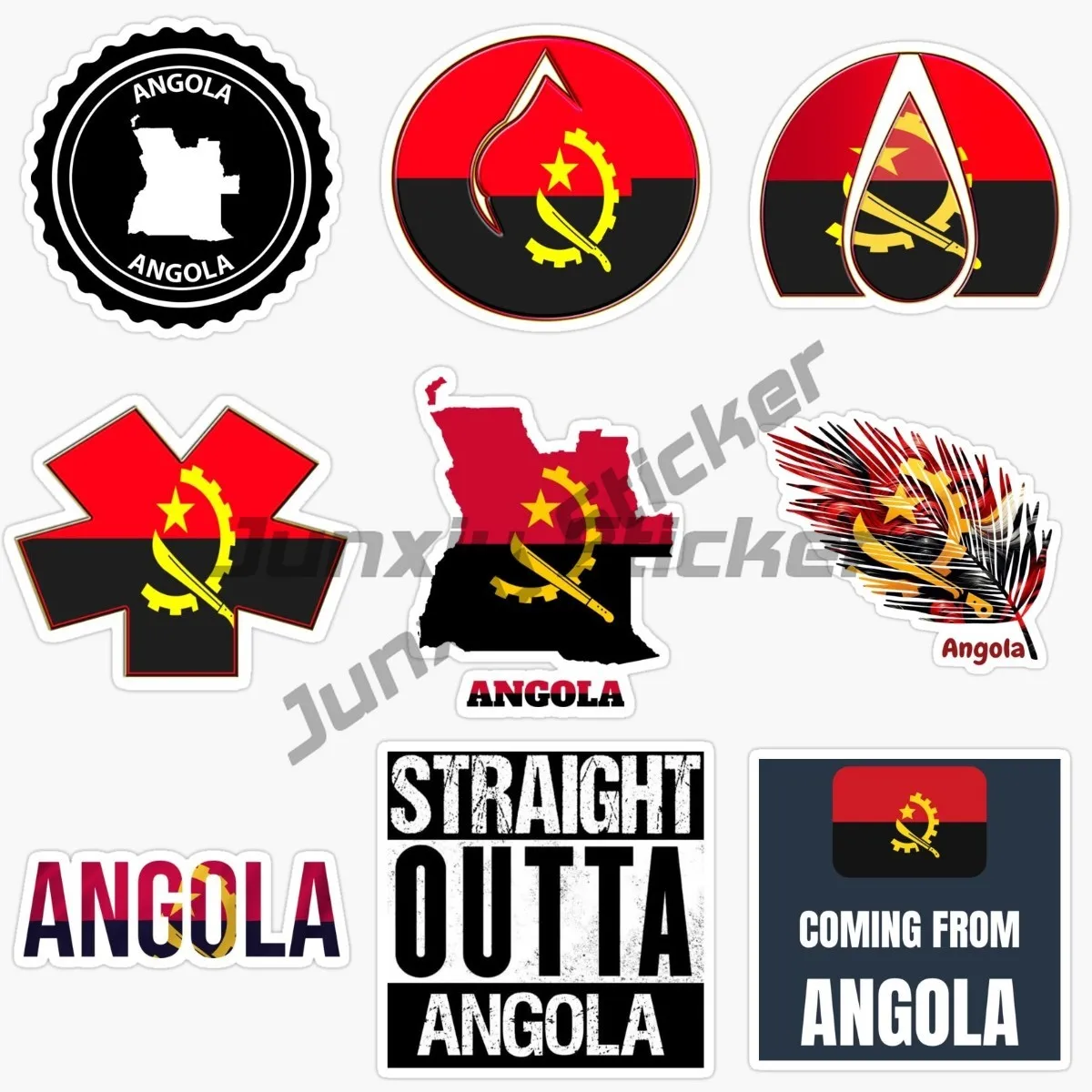 Angola National Flag, Emblem, Car Sticker, Motorcycle Helmet, Computer Vinyl Self-adhesive Waterproof Sticker