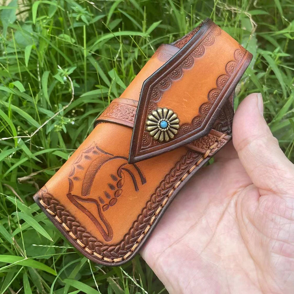 First Layer Genuine Cowhide Pocket Folding Small Straight Leather Case, Scabbard Sheath , Outdoor Hunt Cover Belt DIY