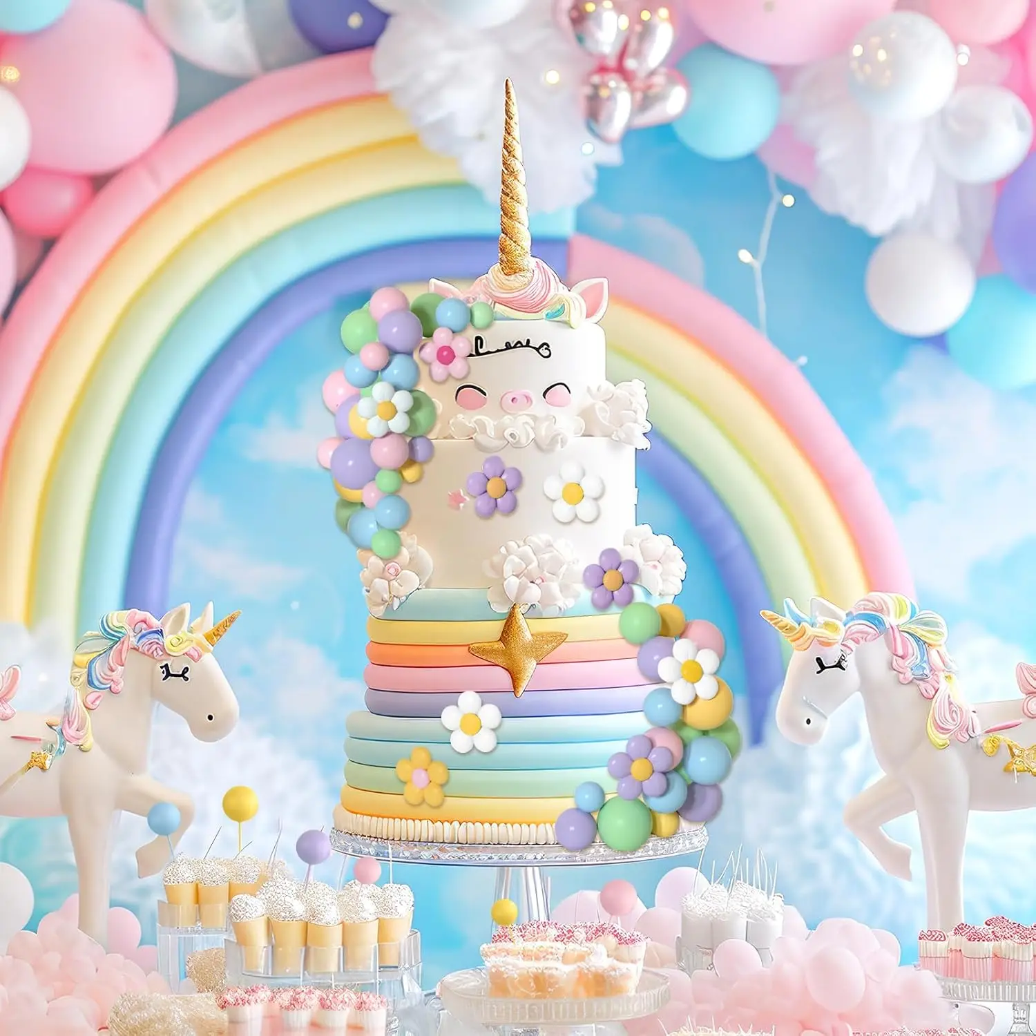 61 Pcs Boho Cake Topper Balls Decorations Daisy Flower Acrylic Cake Topper for Birthday Party Wedding Rainbow Baby Shower view 4