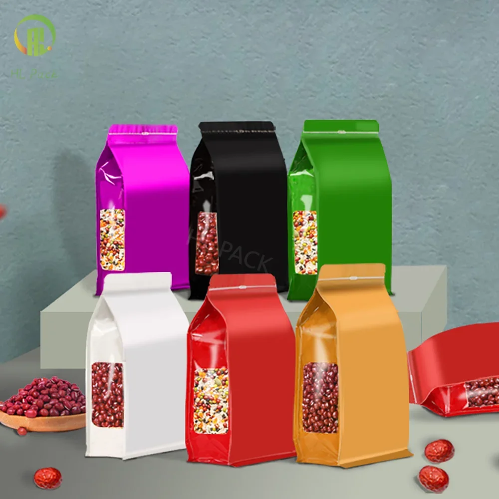 

50pcs Window Colorful Aluminum Foil Ziplock Bags For Tea Nuts Grain Coffee Bean Storage Bag Reusable Stand Up Seal Pouch