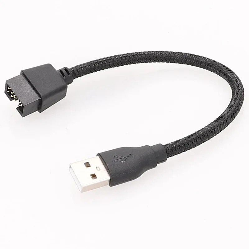 Single USB 2.0 Male Type-A To Motherboard Internal 9Pin Male Header Cable Extension Cord with Sleeve 20cm, Stretch-Proof