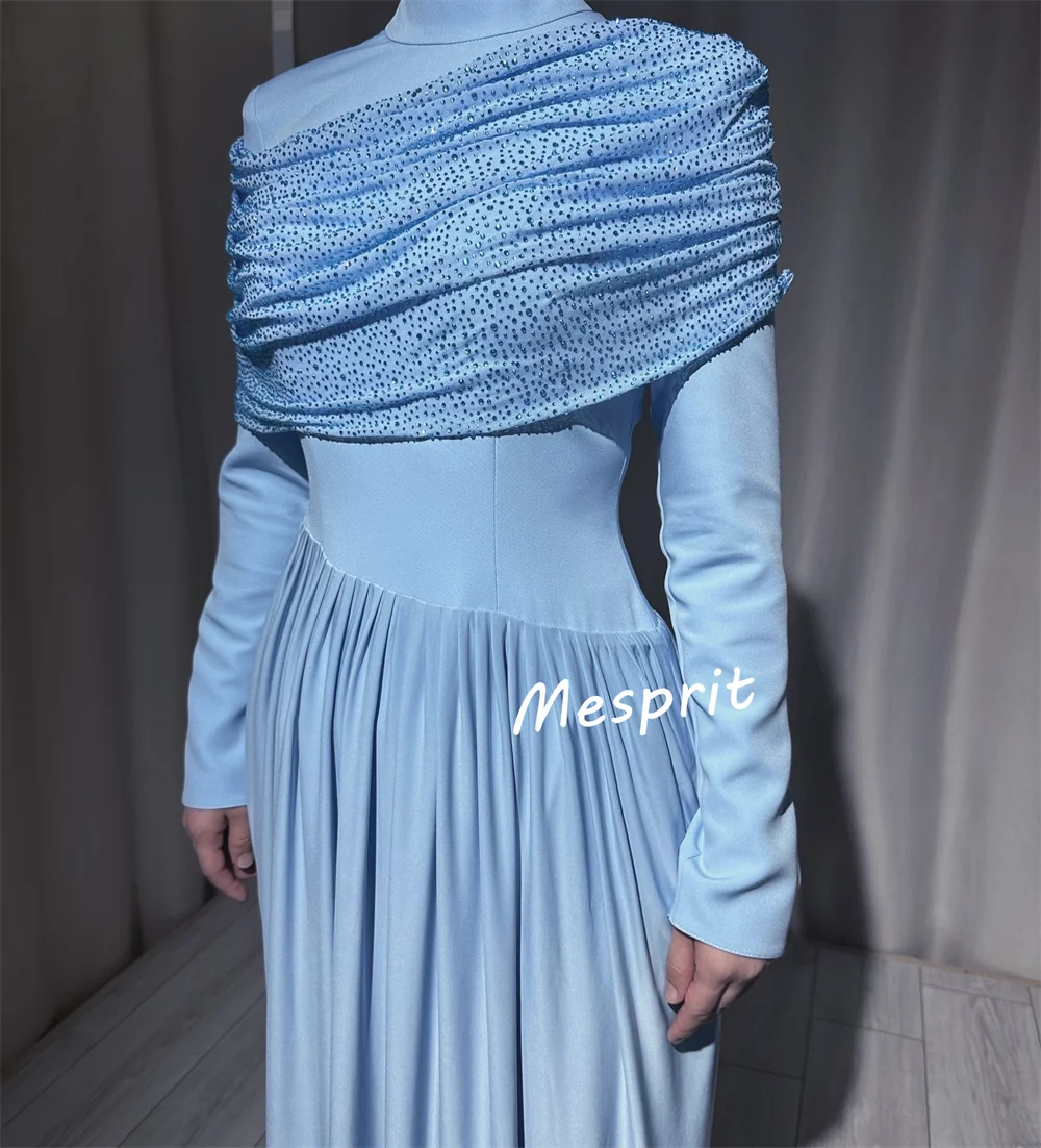 Customized Jersey Sequined High Collar A-lineLong Dresses Bespoke Occasion Sparkle Formal Evening Party Gown Exquisite