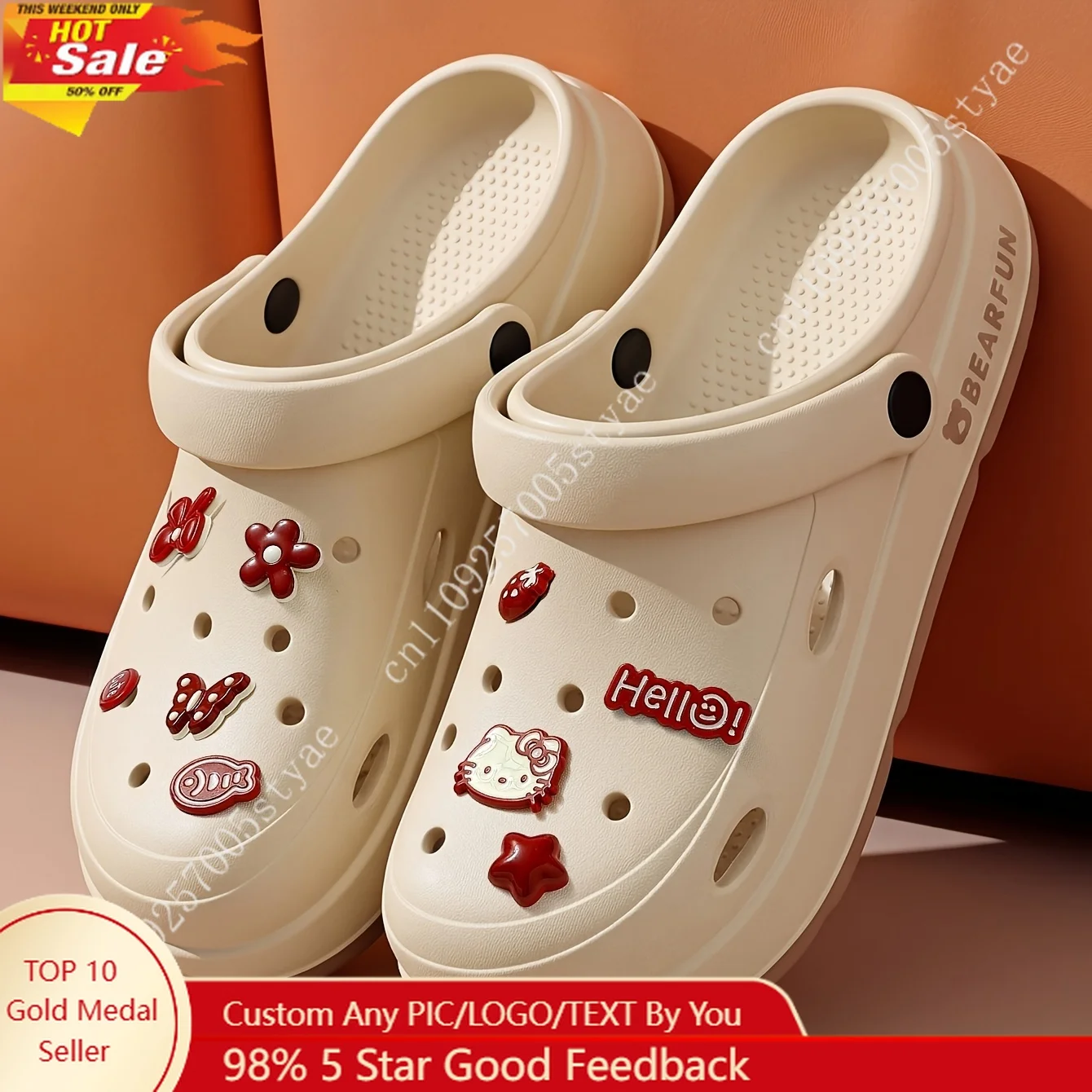 

Hello Kitty Decor Design Summer Woman Man Hole Punch Shoes Hollow Breathable Slippers Multi Color Optional Couple EVA Comfort