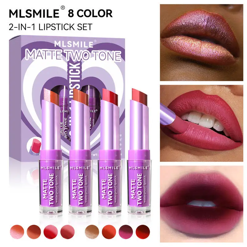 Mlsmile conjunto de dois tons forro perolado bálsamo labial fosco batom hidratante de longa duração 2025 novo