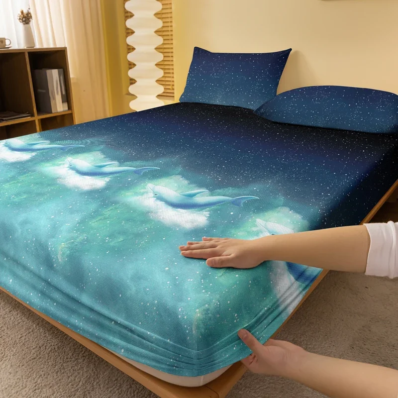 1 Simple modern printed matte Fitted Sheet, bedroom printed bed cover, bedding (excluding pillowcases)
