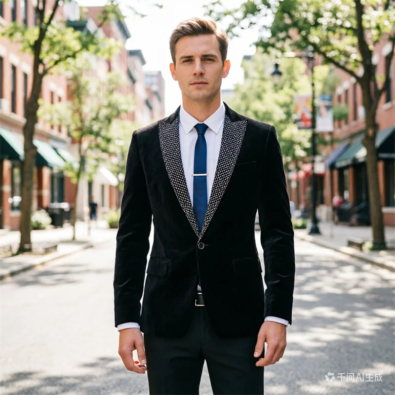 

Новый красный мужской пиджак из золотистого бархата, синий однобортный приталенный спортивный пиджак, пиджак для деловых встреч, свадеб и торжественных мероприятий