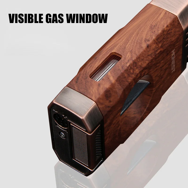 HONEST Double Blue Flame Cigar Lighters V-Shaped Sharp Cigar Cutter Design Visual Gas Window Cigar Tools