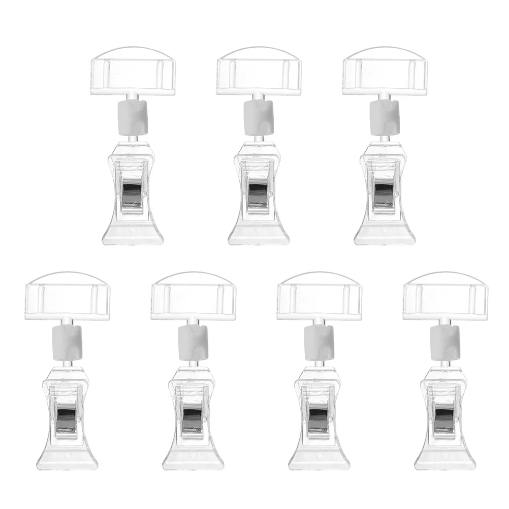 7Pcs Label Holder Display Stand 360 Degree Rotatable Acrylic Price Tag Clip for Desk Shelf Market Sign Advertising Rack