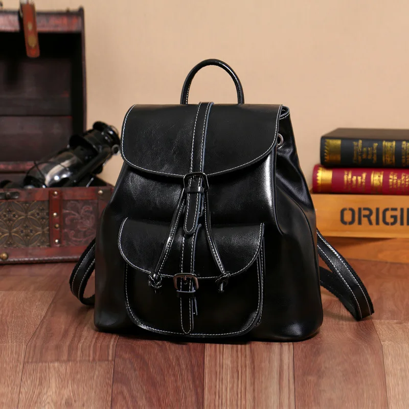 Women's Designer Leather Travel Backpack Femal Stylish Black Tablet Computer Backpack University Bags Vintage Brown Backpack