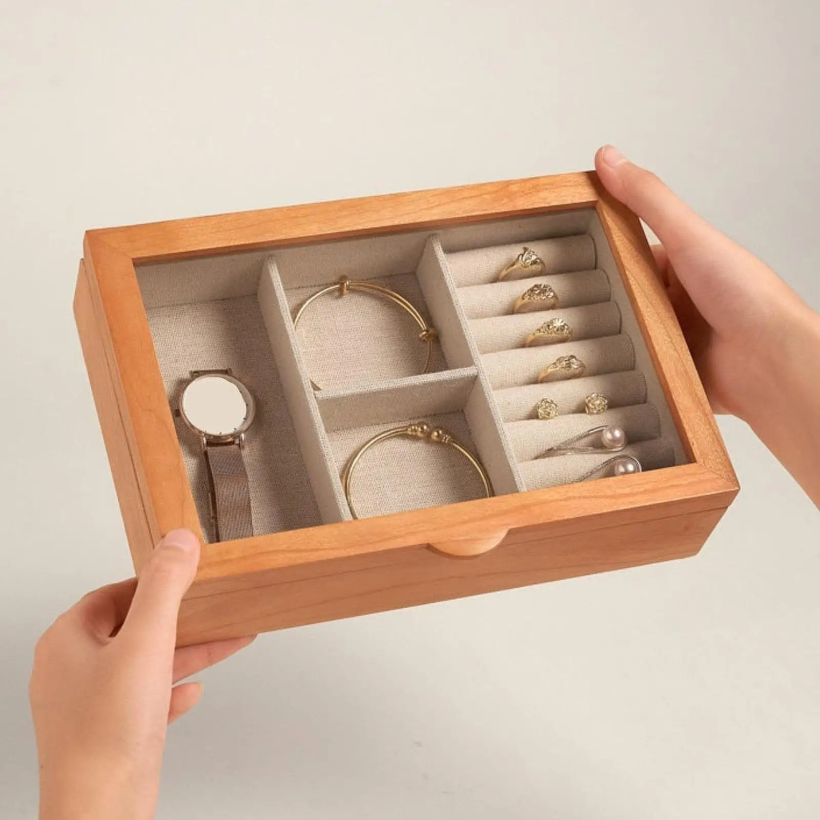 

Деревянная шкатулка для ювелирных украшений, органайзер для хранения серег, ожерелий, часов