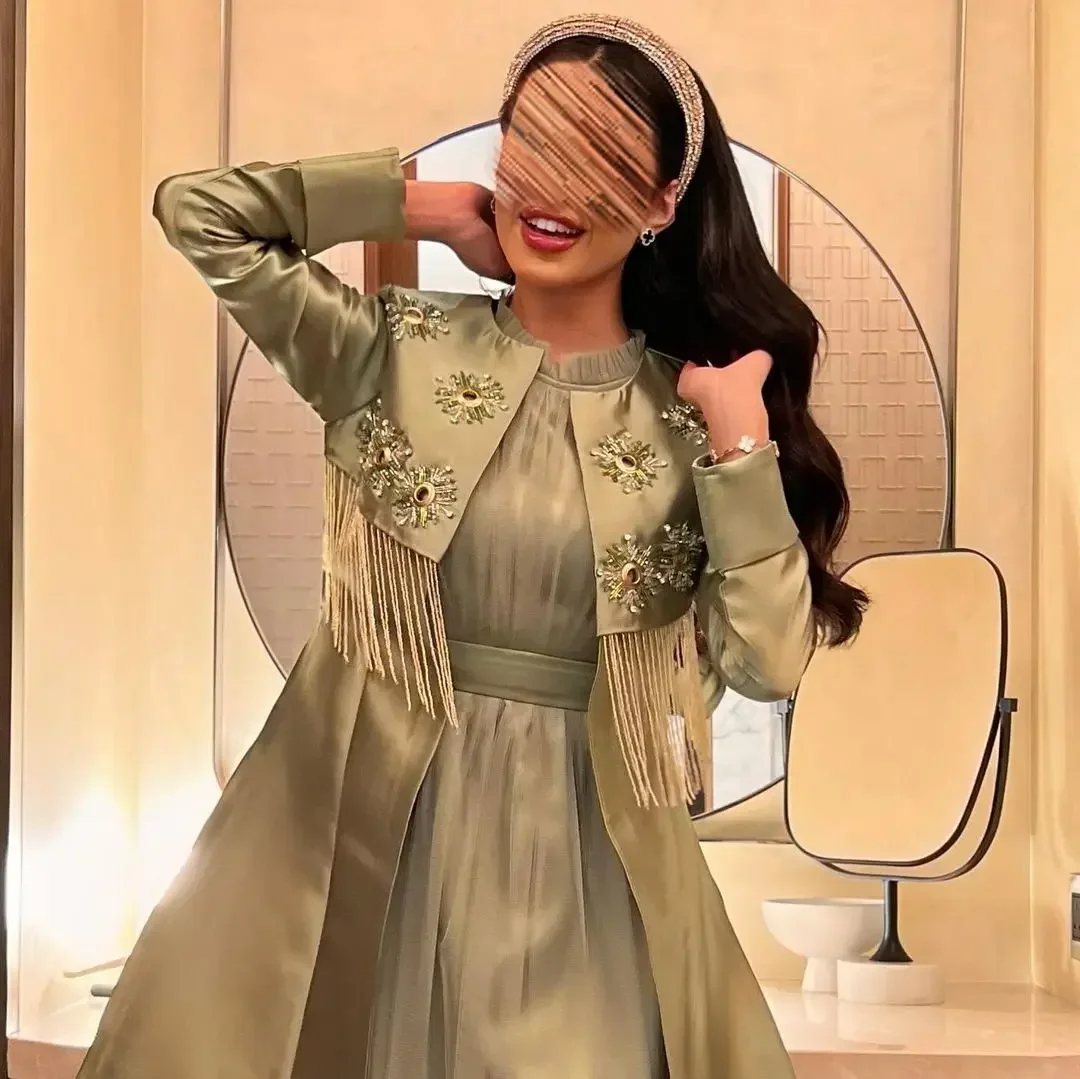 

Customized Elegant Evening Dresses Sequins With Jacket Women's Party Gowns Beading Crystal A-line Formal Occasion Prom Dresses