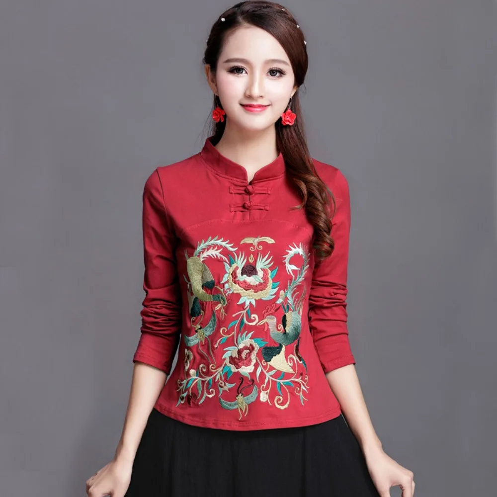 Embroidery Streetwear Harajuku Tops Chinese Shirts for Women Clothing Fashion Clothes Casual Ethnic Style Long Sleeve Autumn