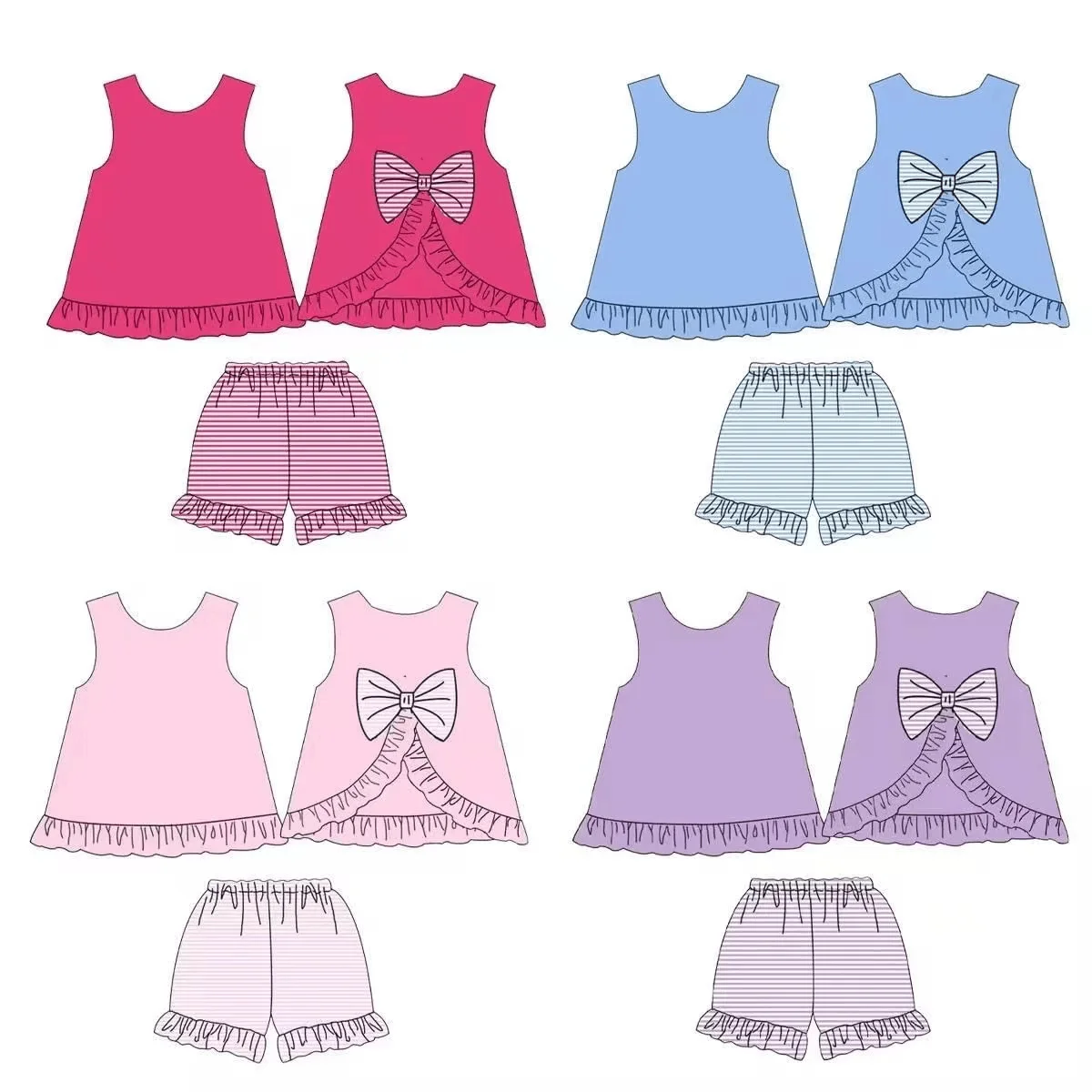 

Boutique clothing baby girl sleeveless shorts suit bow design girl summer cute clothing custom new product wholesale