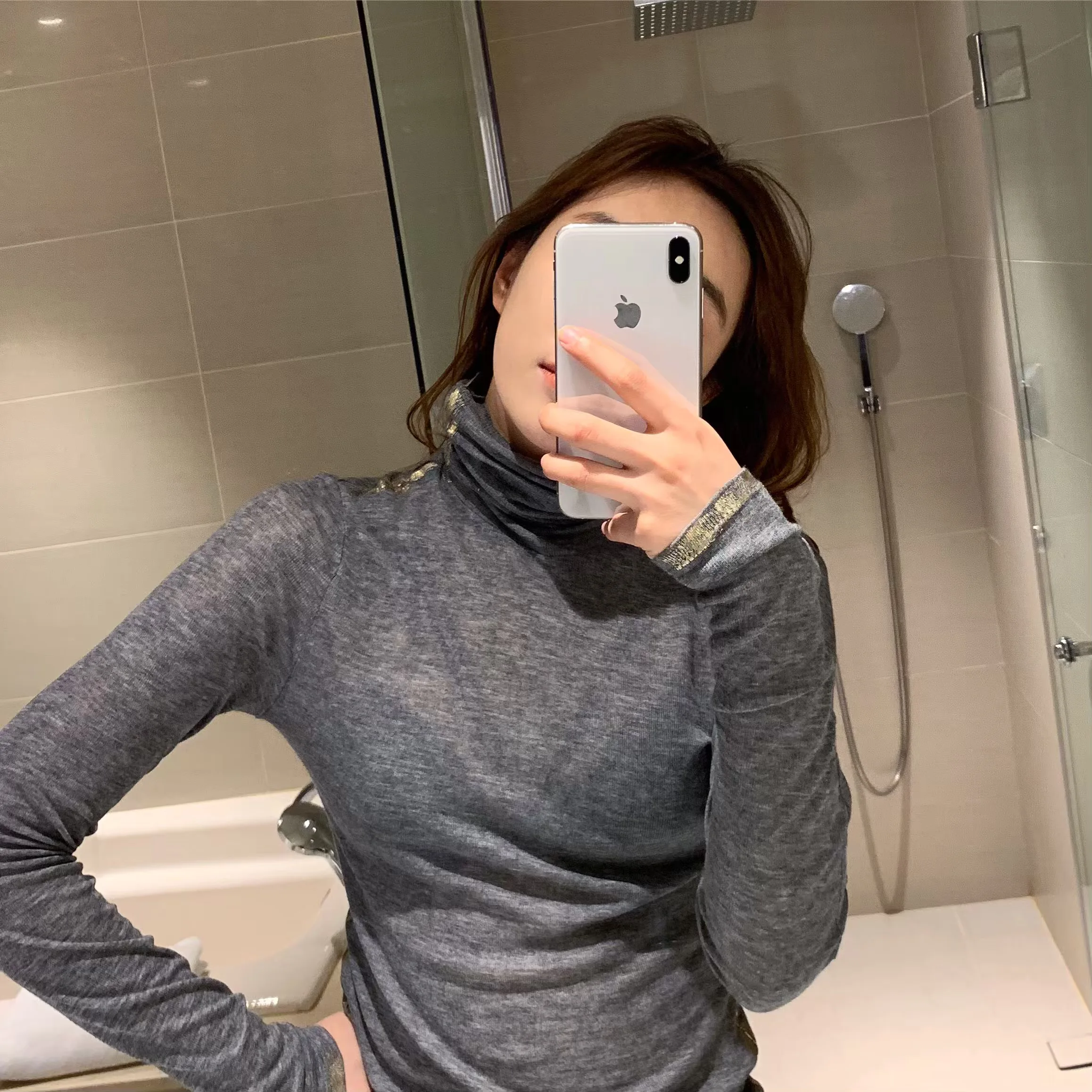 

Sli High Collar Long Sve T-irt Women's Base irt Silk Cotton Autumn Winter Faionable Good Looking Commute Sle