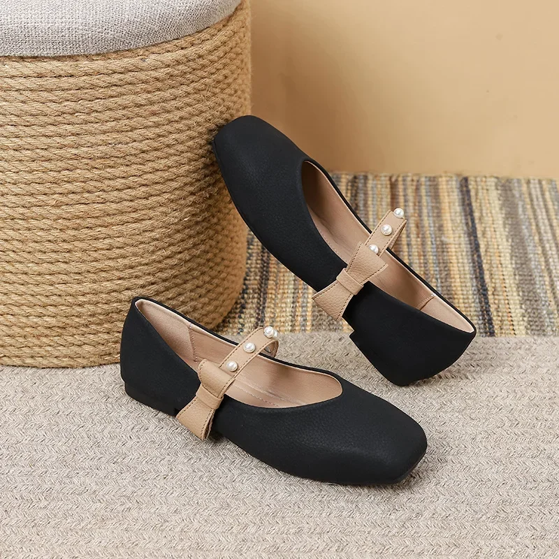 Women Shoes Butterfly Knot Single Shoes French Mary Jane Pearl Soft Bottom Outdoor Matching Skirt Fashion Flat Shoes 2025