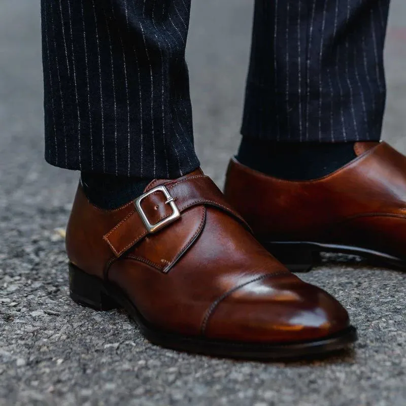 Single Monk Strap Loafers for Men Buckle Business Men Dress Shoes Brown Breathable Zapato De Vestir Para Hombre
