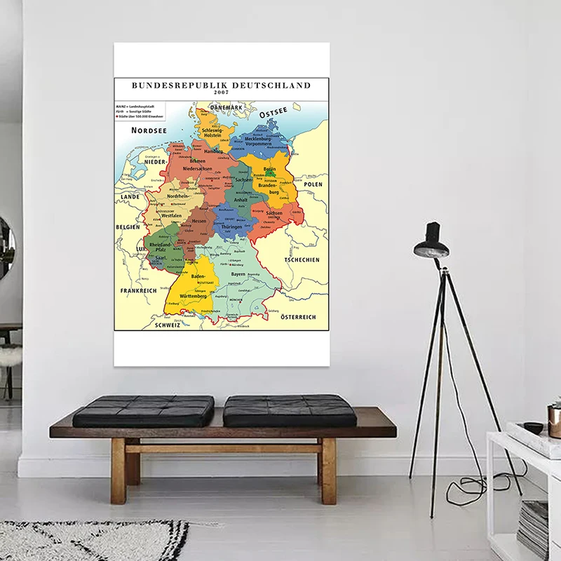 100 * 150 cm Niemcy Mapa administracyjna w Niemieckim nieoprawionym płótnie Malarstwo ścienne Plakat Pokój dzienny Dekoracja domu