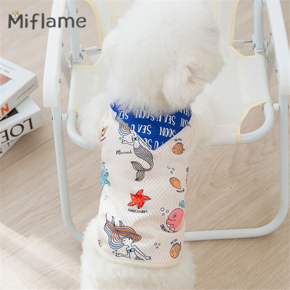 

Miflame Spring Summer Pet Clothing Ocean Animal Mesh Dog Cat Tank Top Teddy Bichon Schnauzer Thin Breathable Small Dogs Vest