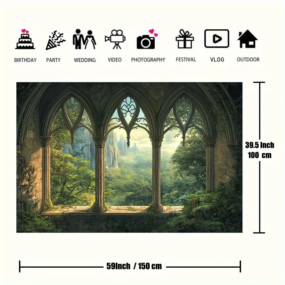 Luxurious Gothic Forest Landscape Tapestry Mural Wall Hanging Art Cathedral Arches Nature Fantasy Decor Bohemian Style Tapestry