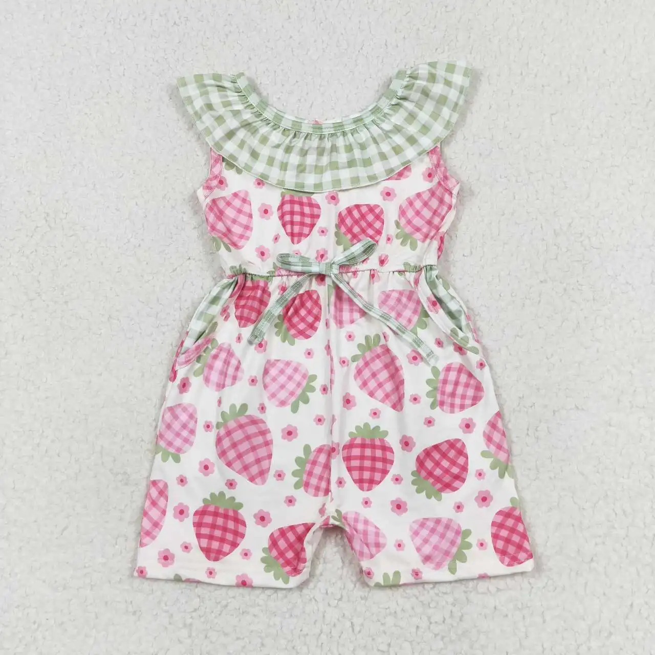 Kinderen Baby Boetiek Groothandel Roze Aardbei Jumpsuit Peuter Meisjes Zomer Kleding Hot Sale Overalls Kinderen Mode Outfits