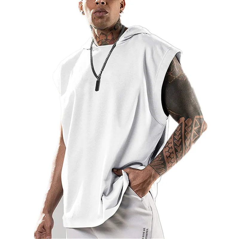 New Men\'s Sports Tank Top Hoodie Sleeveless T-shirt