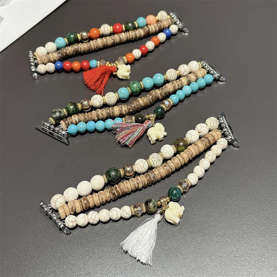 

Bohemian bead bracelet compatible with iWatch strap 38mm 40mm 41mm 42mm 44mm 45mm 49mm for women, fashionable handmade elastic s