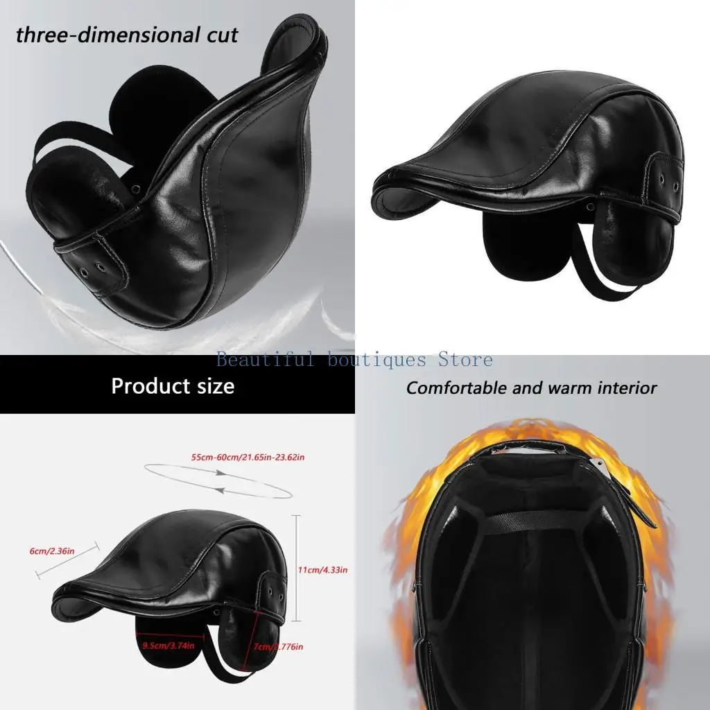 U4LF Dark PU Cabbie Hat PU Painter Hat Baker Boy Hat for Street Strolling Dark Fashion Hat Props
