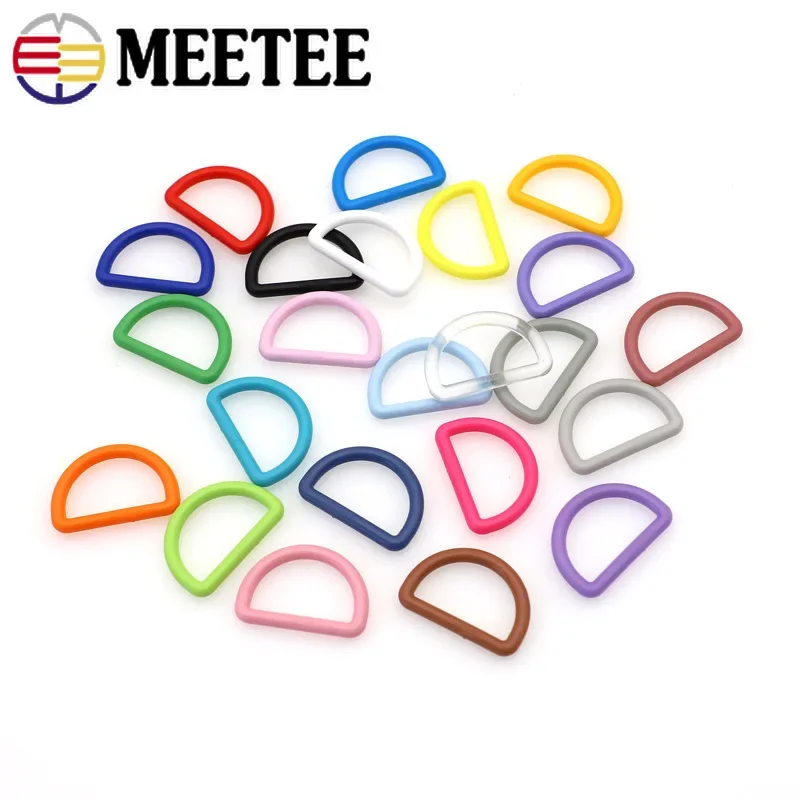 50Pcs 15-38mm Plastic Buckles Rainbow D Ring for Keychain Bag Strap Dog Collar Webbing Luggage DIY Decorative Sewing Accessories