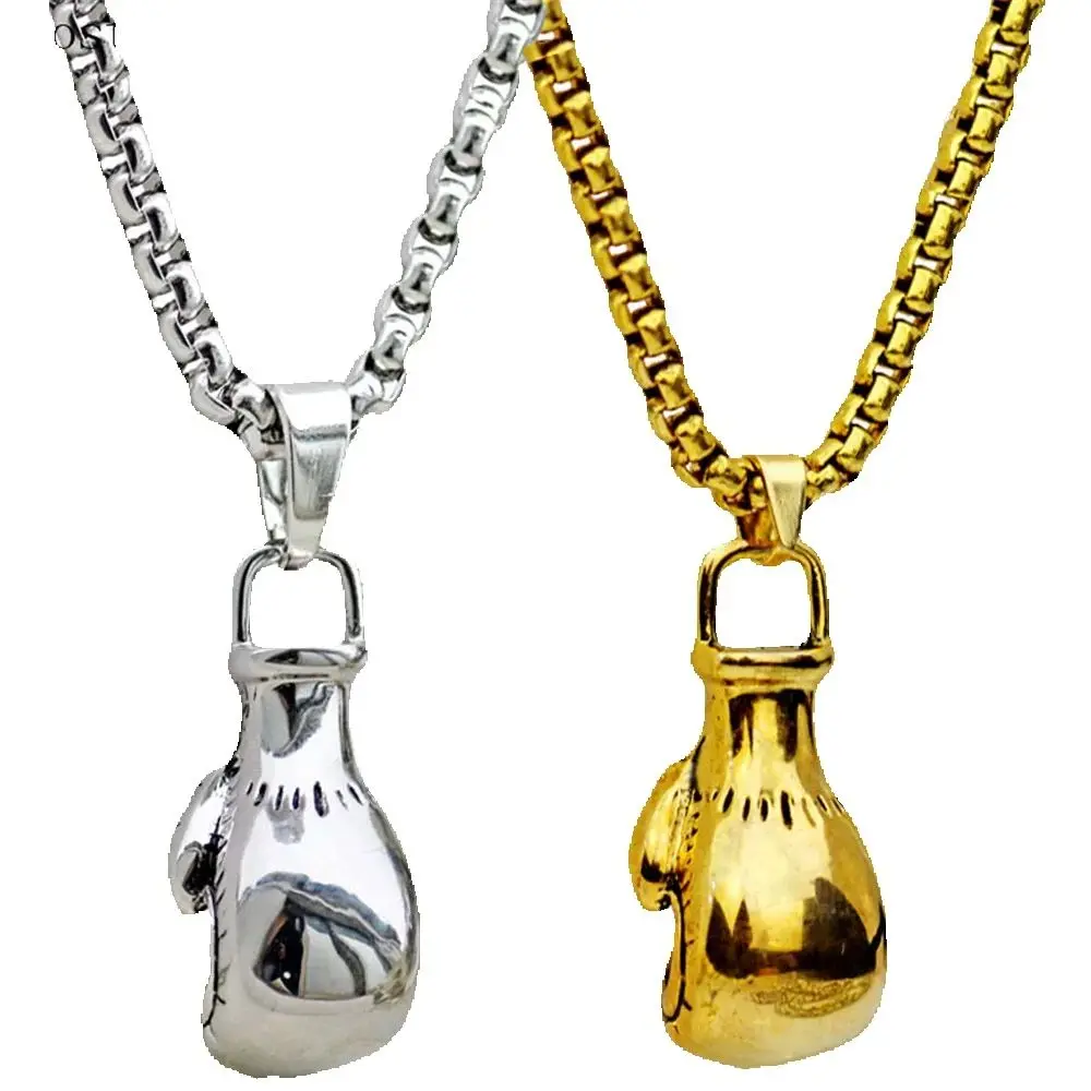 Stainless Steel chaiMuay Thai Boxing Glove Charm Pendant Necklace Gold-Color Sport Style Gym Athlete Statement Necklace Men gift