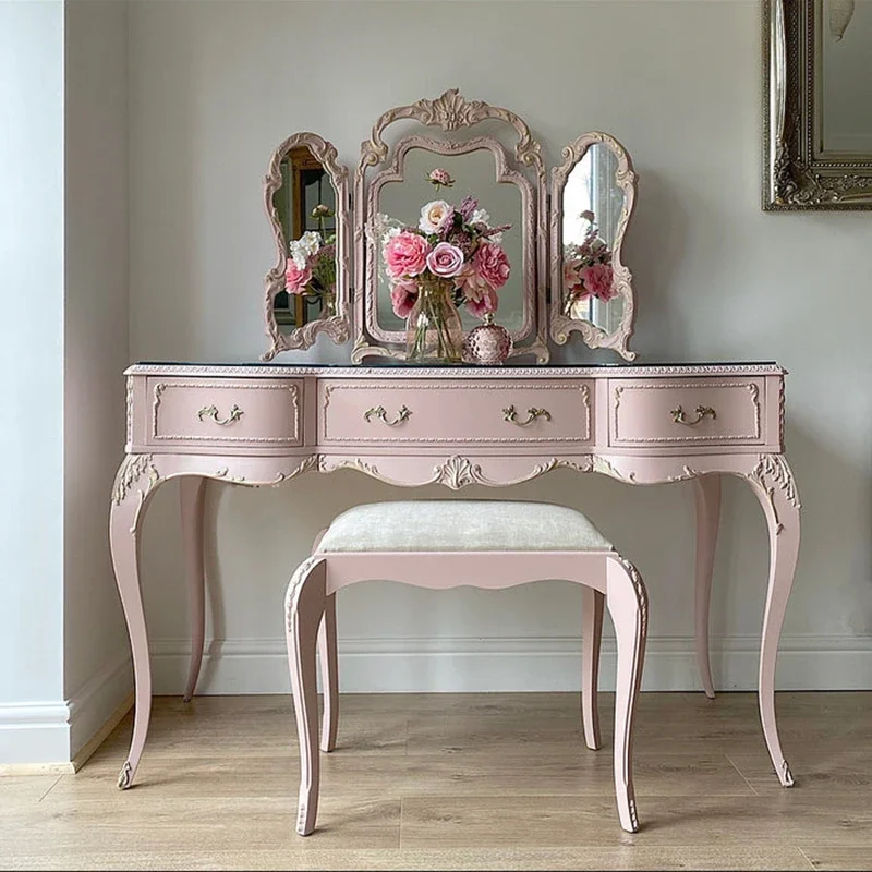 Vintage Aesthetic Dressing Table Drawers Natural Wood Makeup Dressers Dressing Table Wood Stool Coiffeuse Furniture