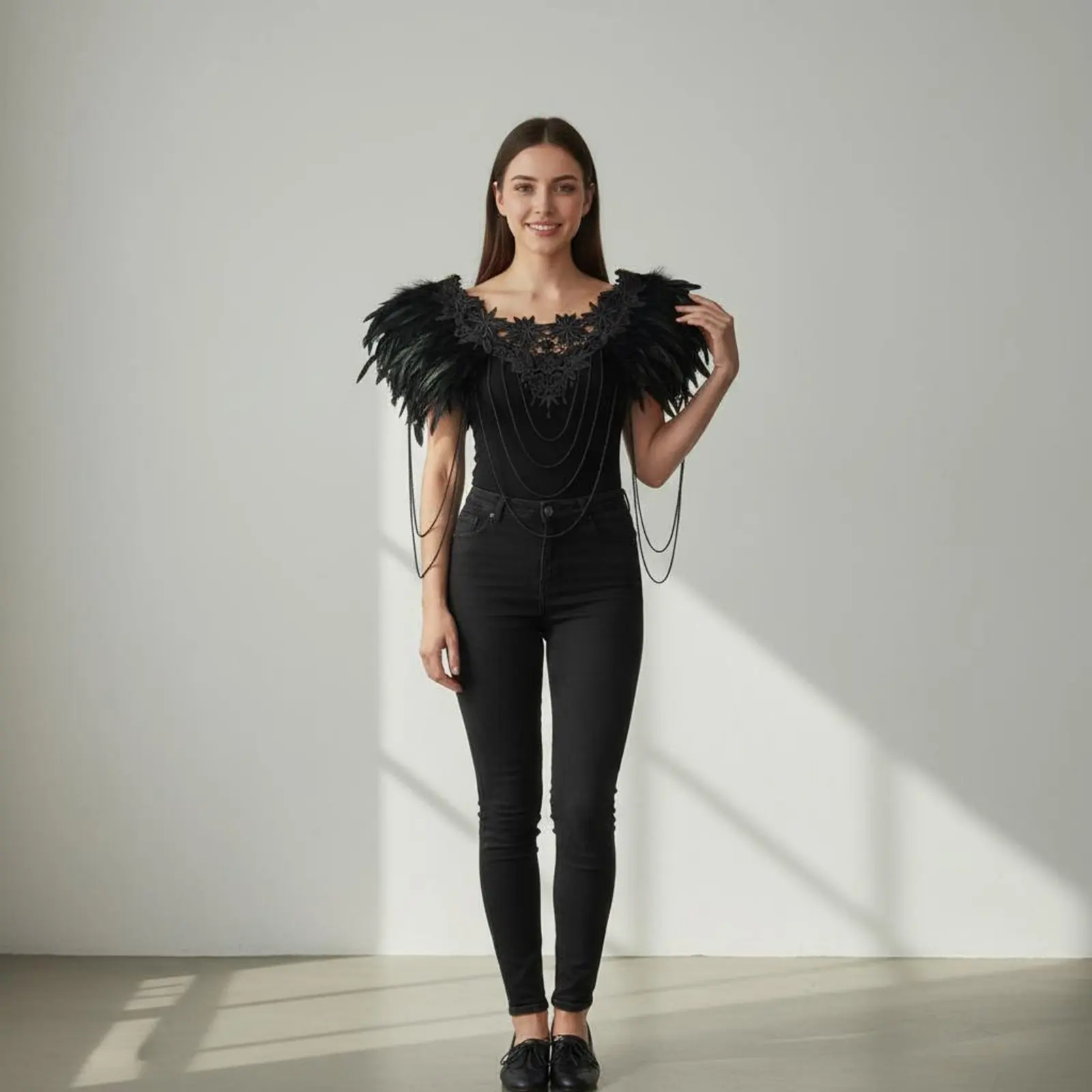 Lace Feather Shawl Darkly Romantic Aesthetic Feather Shoulder Cape Embroidered Party Cape Lightweight Dress-up Item Soft Feel