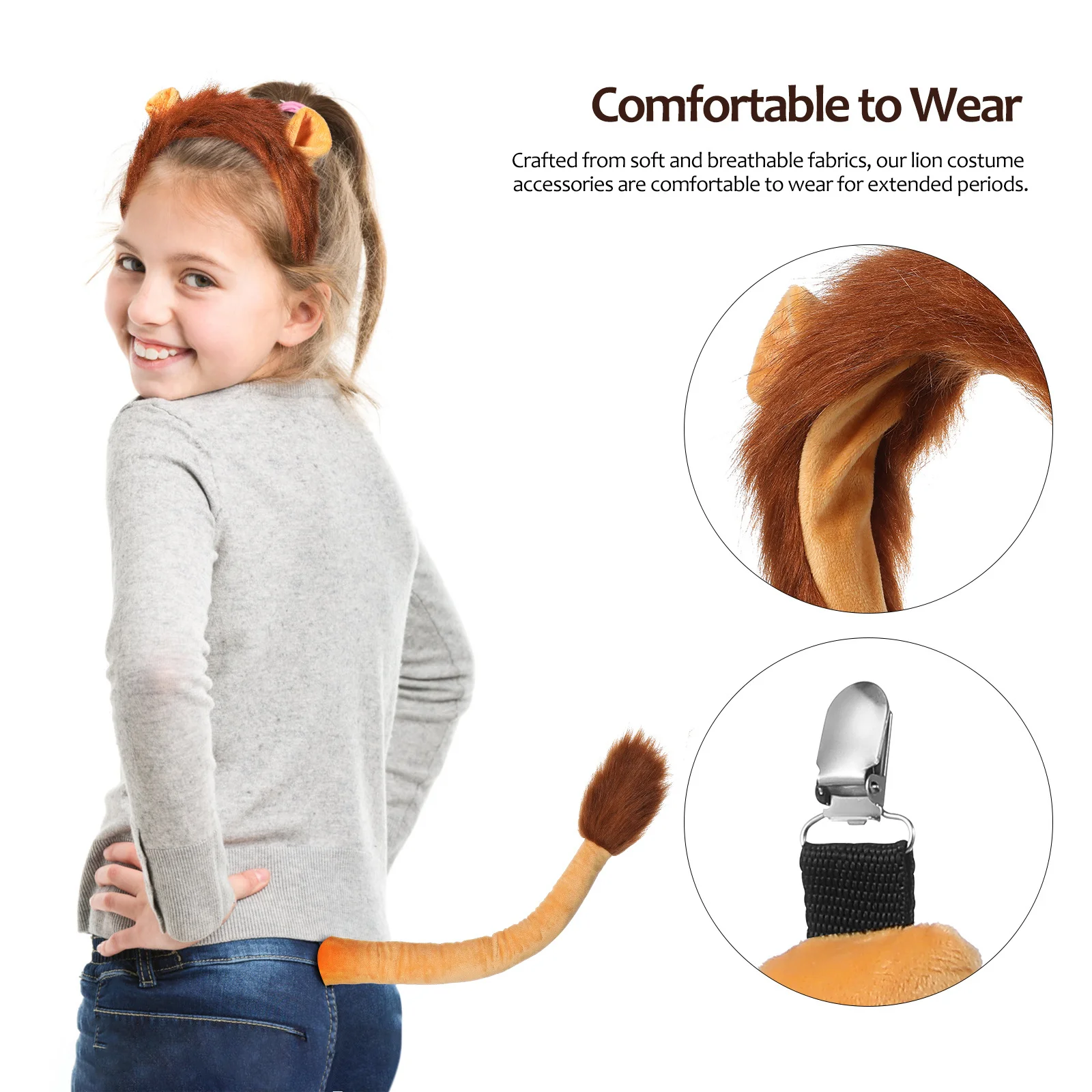 1Set Leeuw Cosplay Hoofddeksel Oren Neus Staart Handschoenen Veelzijdig Gebruik voor Dierenkostuum Partijen Halloween Theatrale Optredens