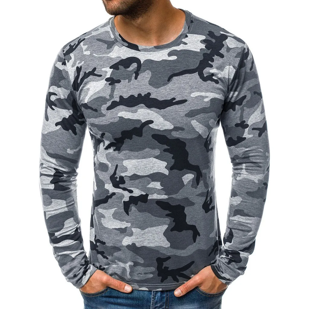 Men's Casual Crew-neck Camouflage Long-sleeved T-shirt Outdoor Tactical Camouflage Hunting Training Slim-fit T-shirt