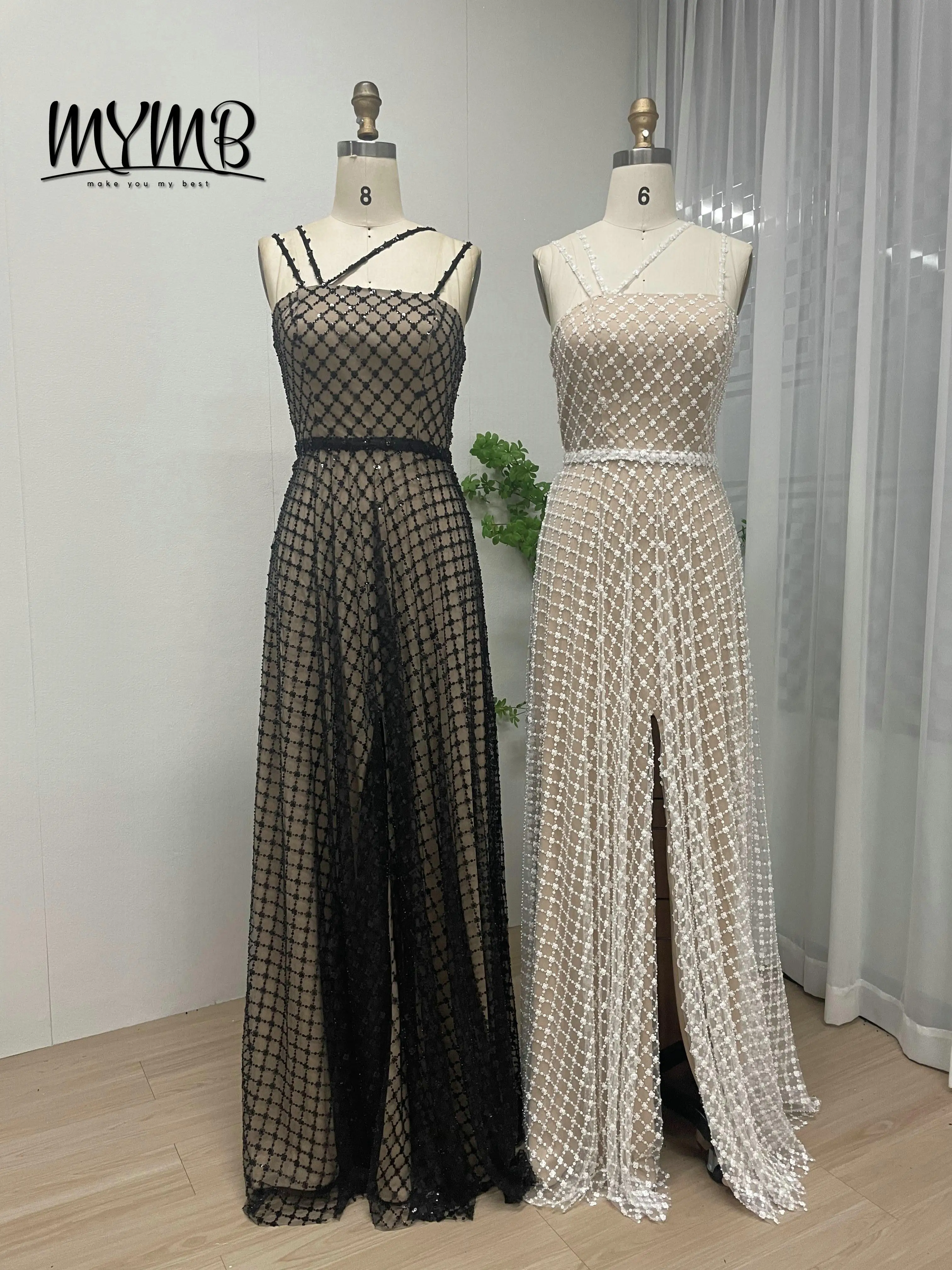 

MYMB Shining Evening Dress Women Sleeveless Plus Size Pearls Prom Formal Dress Beaded A-Line Bridal Wedding Party Dress MY30080