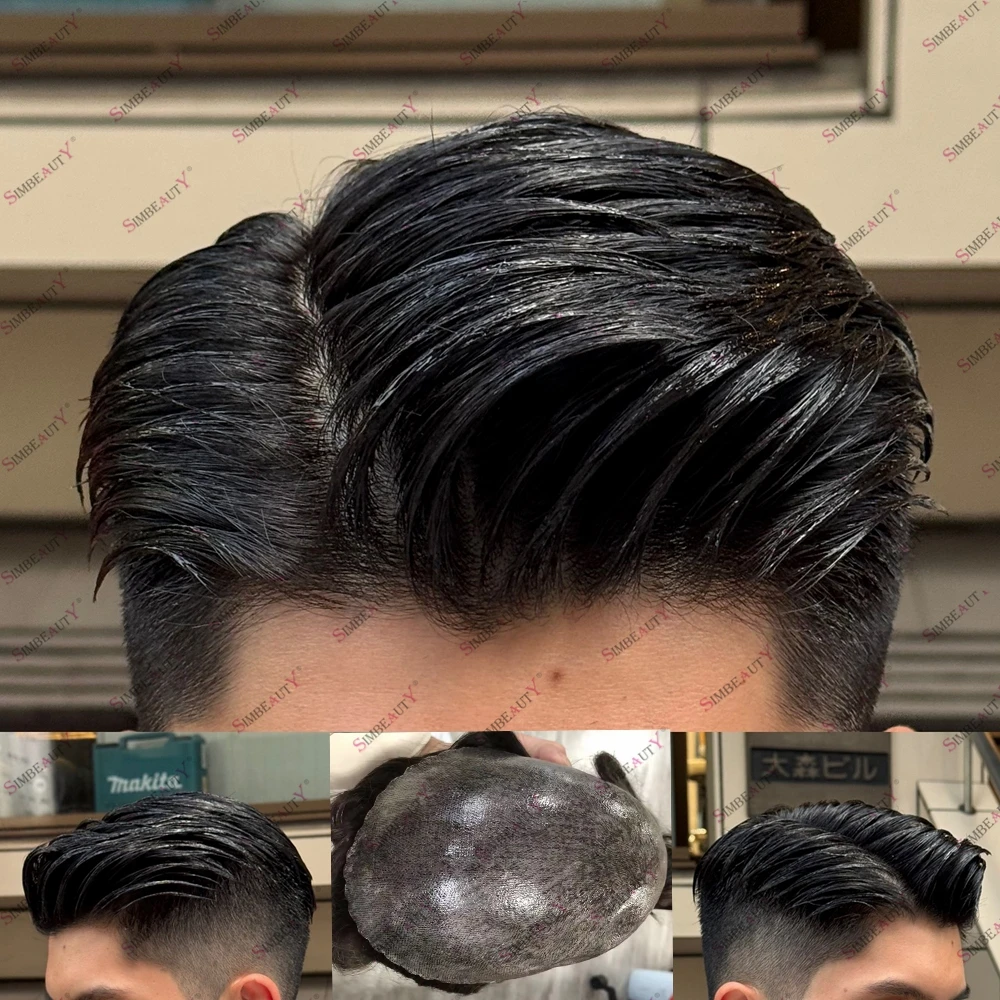 خط شعر طبيعي غير قابل للاكتشاف من السيليكون المتين PU حقن أرخص شعر مستعار بشري للرجل حقن قاعدة جلدية قوية صناعية #1