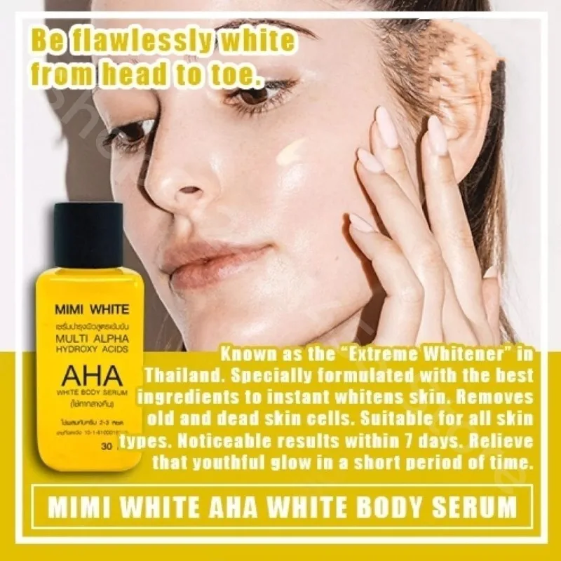 Mimi White Thai Serum AHA Body Serum, Fade Black Spots and Scars, Lightens Black Skin Under Arms, Knees, Ankles Body Serum 30ml