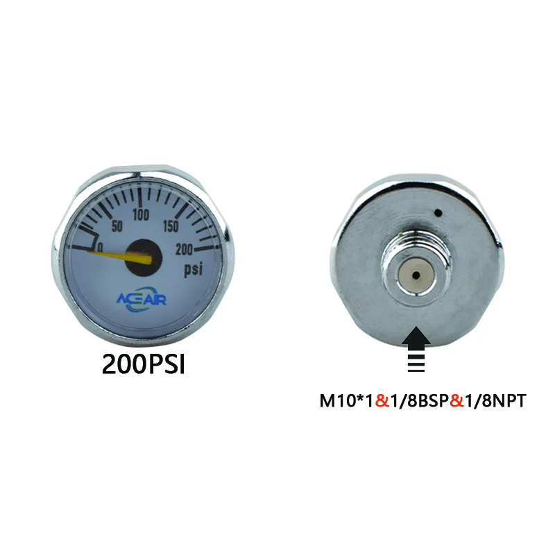 HPA MINI 200PSI Pressure Gauge M10*1 1/8BSP 1/8NPT Manometer Micro 25mm/1inch Regulator Scuba Diving Soda CO2 Stream Fittings