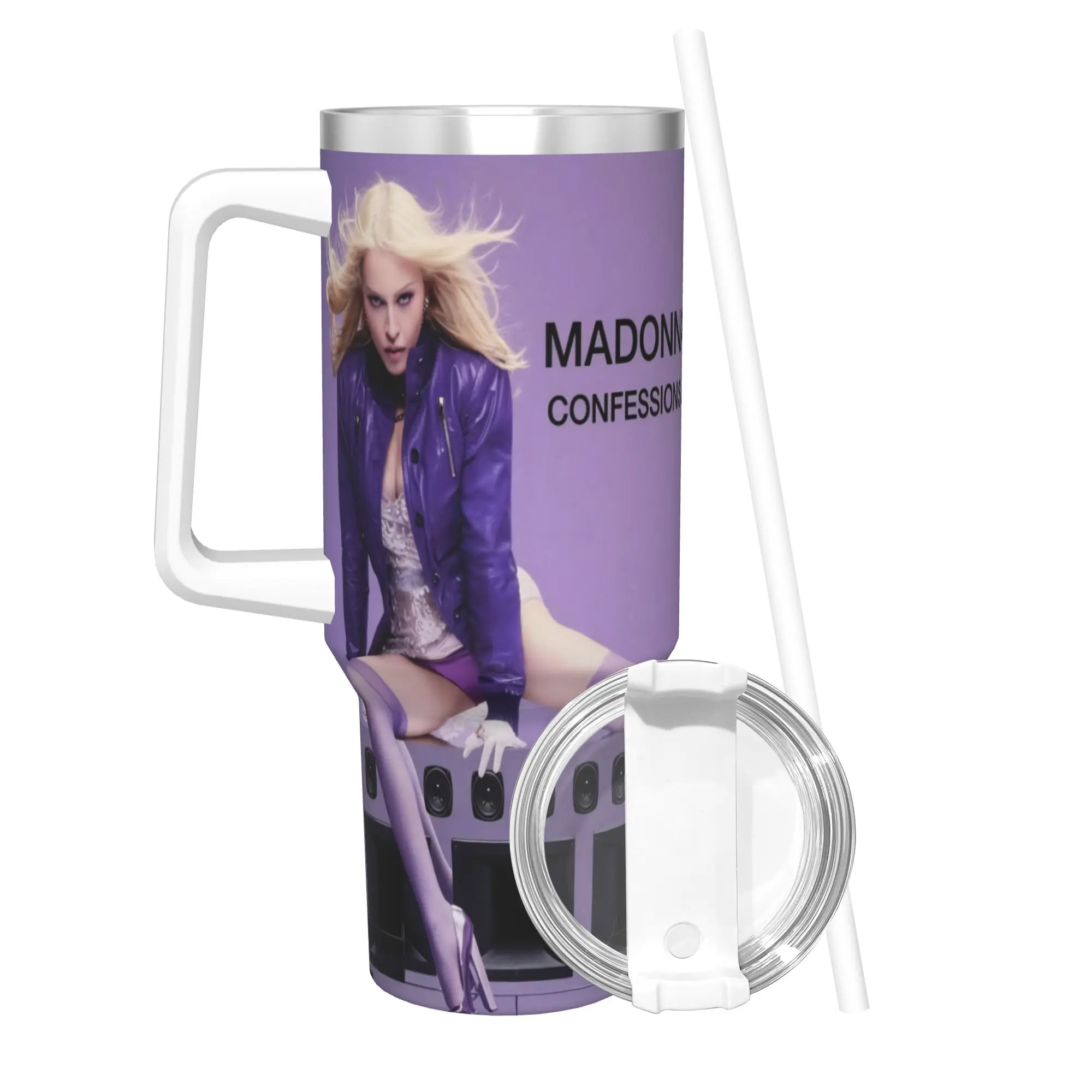 M-Madonnas Confessions II Tumbler With Straw  Stainless Steel Travel Mugs Double Wall Vacuum Insulated for Cold Or Hot 40oz
