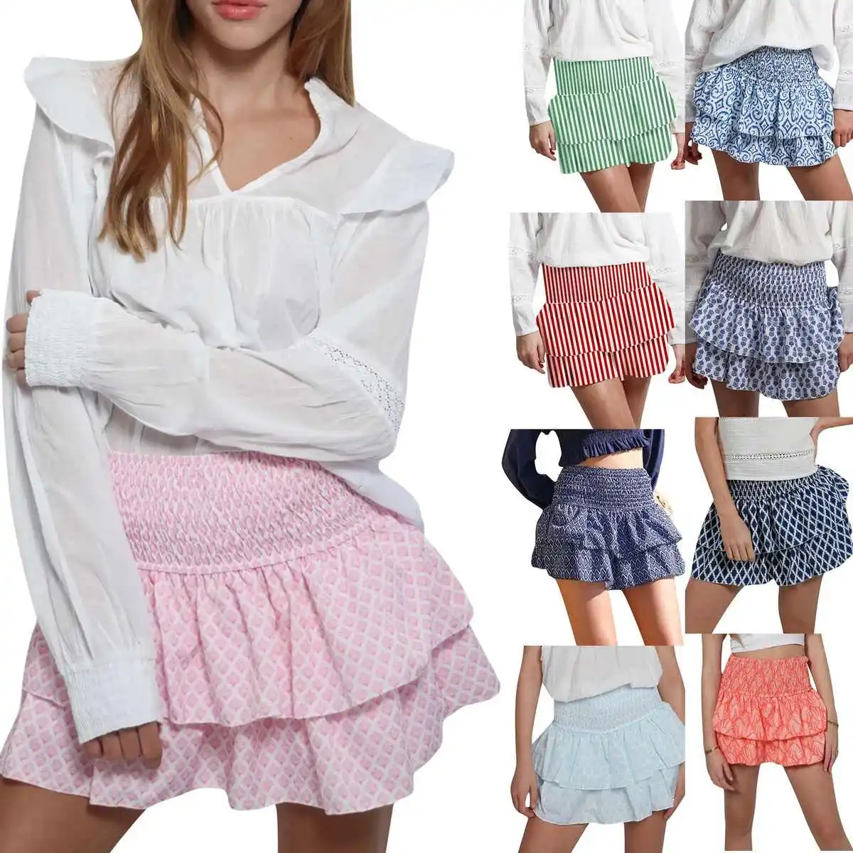 

Повседневная юбка в полоску с принтом и высокой талией, хлопковая юбка трапециевидной формы с узлом Street Sle, весна-лето, женские модные юбки