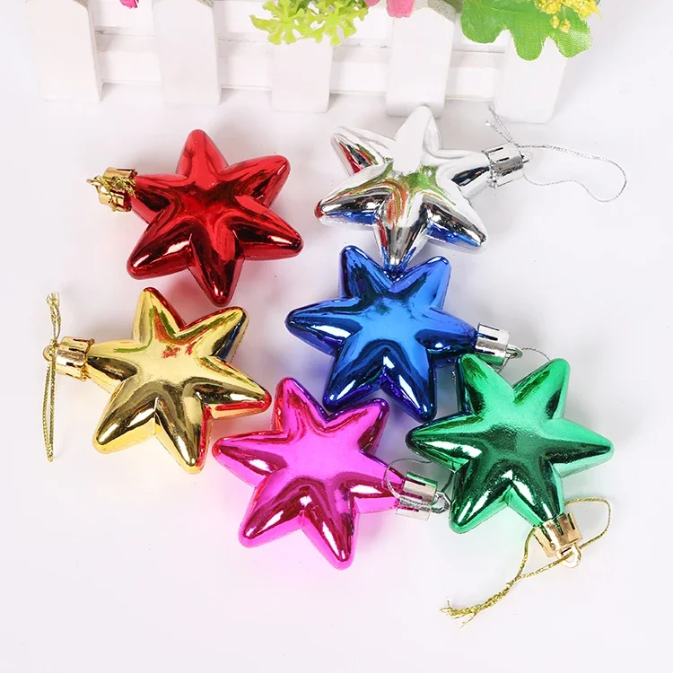 Christmas tree decoration small  5cm color five-pointed star  bright small star pendant 6 pieces in a pack